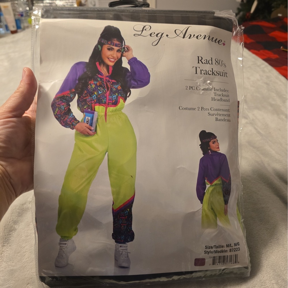 Women's Retro Rad 80's Windbreaker Jumpsuit Halloween Costume Size M/L Neon